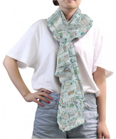 Cartoon Eiffel Tower Castle Chiffon Silk Long Scarf Shawl Wrap $13.10 Scarves