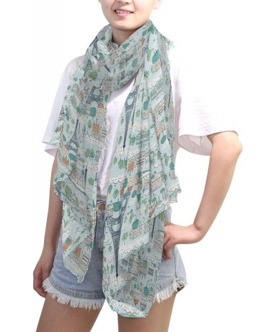 Cartoon Eiffel Tower Castle Chiffon Silk Long Scarf Shawl Wrap $13.10 Scarves