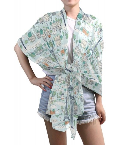 Cartoon Eiffel Tower Castle Chiffon Silk Long Scarf Shawl Wrap $13.10 Scarves