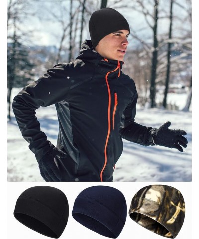 3 Pieces Winter Warm Skull Cap Soft Polar Fleece Beanie Hat Thick Windproof Watch Cap Skiing Outdoor Cap for Men Women Dark B...