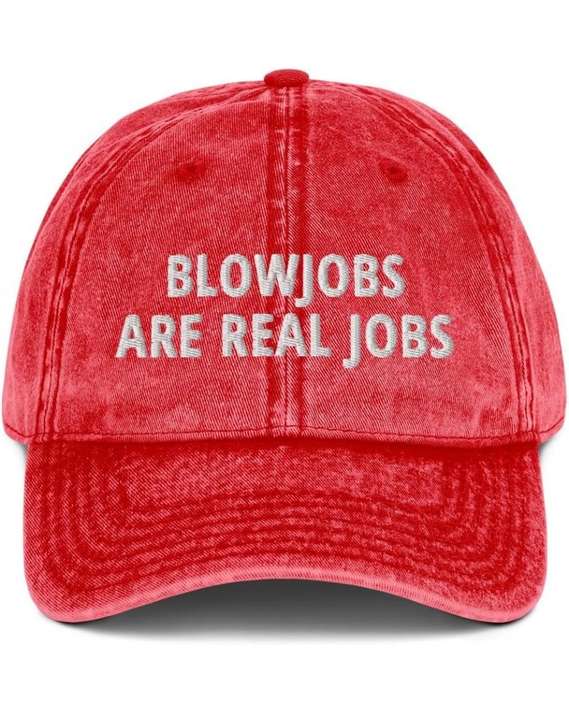 Blowjobs are Real Jobs Hat (Embroidered Vintage Cotton Twill Cap) Red $14.99 Baseball Caps