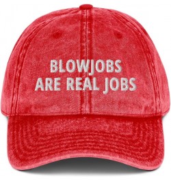 Blowjobs are Real Jobs Hat (Embroidered Vintage Cotton Twill Cap) Red $14.99 Baseball Caps