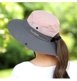 Women's Ponytail Safari Sun Hat,Wide Brim UV Protection Outdoor Bucket Hat,Foldable Beach Summer Fishing Hat 2-black+pink $10...