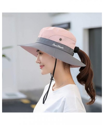 Women's Ponytail Safari Sun Hat,Wide Brim UV Protection Outdoor Bucket Hat,Foldable Beach Summer Fishing Hat 2-black+pink $10...