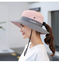 Women's Ponytail Safari Sun Hat,Wide Brim UV Protection Outdoor Bucket Hat,Foldable Beach Summer Fishing Hat 2-black+pink $10...