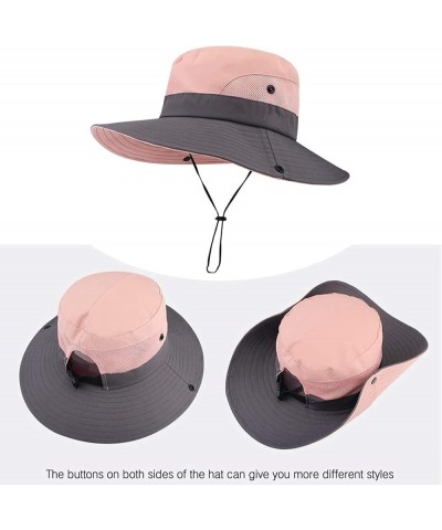 Women's Ponytail Safari Sun Hat,Wide Brim UV Protection Outdoor Bucket Hat,Foldable Beach Summer Fishing Hat 2-black+pink $10...