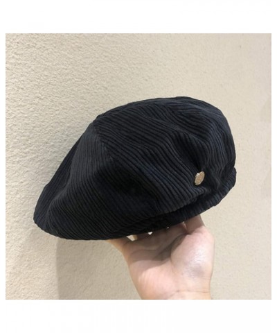 Woman's Solid Color 8 Pieces Beret Girls Soft Corduroy Painter Hat Elastic Versatile Artist Hats Black $13.05 Berets