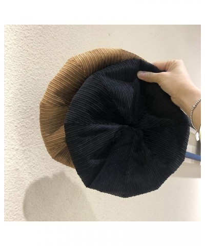 Woman's Solid Color 8 Pieces Beret Girls Soft Corduroy Painter Hat Elastic Versatile Artist Hats Black $13.05 Berets