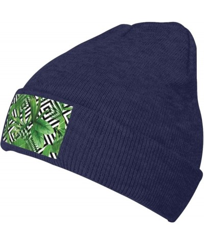 Tropical Leaves Print Slouchy Beanie for Men Women Hip-Hop Soft Lightweight Running Beanie Adult Hats Navy Blue $13.42 Skulli...