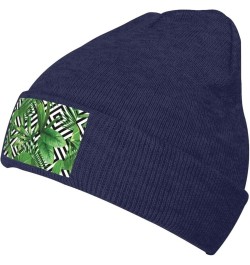 Tropical Leaves Print Slouchy Beanie for Men Women Hip-Hop Soft Lightweight Running Beanie Adult Hats Navy Blue $13.42 Skulli...