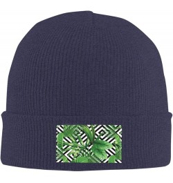 Tropical Leaves Print Slouchy Beanie for Men Women Hip-Hop Soft Lightweight Running Beanie Adult Hats Navy Blue $13.42 Skulli...