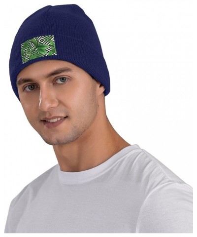 Tropical Leaves Print Slouchy Beanie for Men Women Hip-Hop Soft Lightweight Running Beanie Adult Hats Navy Blue $13.42 Skulli...