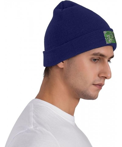 Tropical Leaves Print Slouchy Beanie for Men Women Hip-Hop Soft Lightweight Running Beanie Adult Hats Navy Blue $13.42 Skulli...