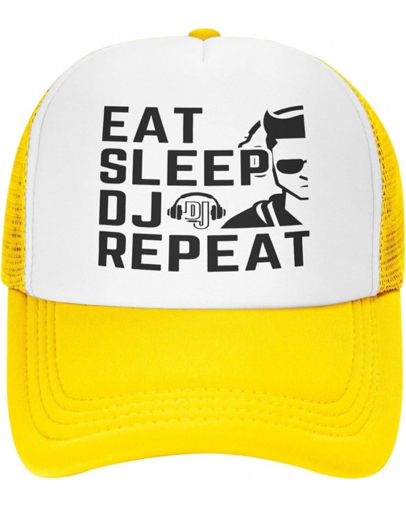 Eat Sleep Dj Repeat Mesh Cap Men Women Baseball Cap Funny Trucker Hat Yellow $15.01 Baseball Caps