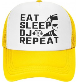 Eat Sleep Dj Repeat Mesh Cap Men Women Baseball Cap Funny Trucker Hat Yellow $15.01 Baseball Caps