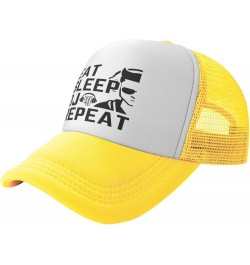 Eat Sleep Dj Repeat Mesh Cap Men Women Baseball Cap Funny Trucker Hat Yellow $15.01 Baseball Caps