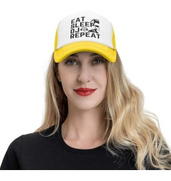 Eat Sleep Dj Repeat Mesh Cap Men Women Baseball Cap Funny Trucker Hat Yellow $15.01 Baseball Caps