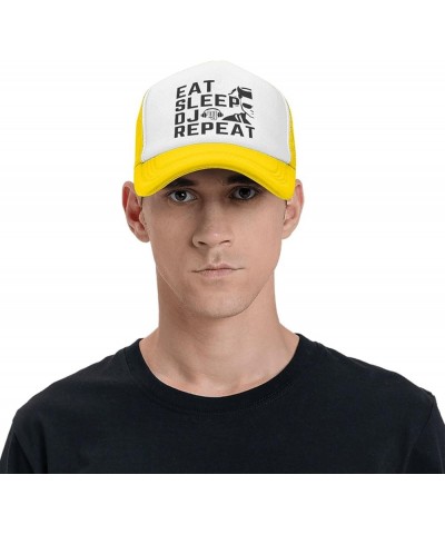 Eat Sleep Dj Repeat Mesh Cap Men Women Baseball Cap Funny Trucker Hat Yellow $15.01 Baseball Caps