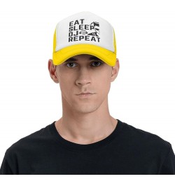 Eat Sleep Dj Repeat Mesh Cap Men Women Baseball Cap Funny Trucker Hat Yellow $15.01 Baseball Caps