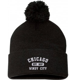 Chicago Windy City Est. 1837 Cuffed Pom Knit Hat Black $12.25 Skullies & Beanies