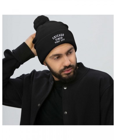 Chicago Windy City Est. 1837 Cuffed Pom Knit Hat Black $12.25 Skullies & Beanies