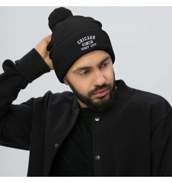 Chicago Windy City Est. 1837 Cuffed Pom Knit Hat Black $12.25 Skullies & Beanies