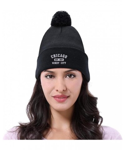 Chicago Windy City Est. 1837 Cuffed Pom Knit Hat Black $12.25 Skullies & Beanies