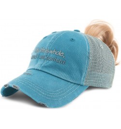 Womens Ponytail Cap My Life is Whole and I Am Content B Cotton Distressed Trucker Hats Turquoise $17.04 Baseball Caps