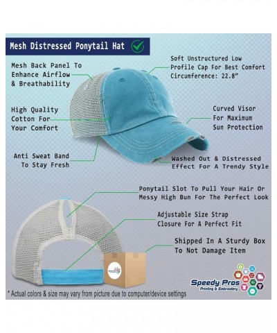 Womens Ponytail Cap My Life is Whole and I Am Content B Cotton Distressed Trucker Hats Turquoise $17.04 Baseball Caps