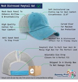 Womens Ponytail Cap My Life is Whole and I Am Content B Cotton Distressed Trucker Hats Turquoise $17.04 Baseball Caps