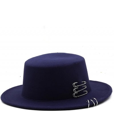 Autumn Winter Flat Brim Top Hat Women Men Woolen Fedora Hats with Belt Buckle Boater Hat Red $25.35 Fedoras