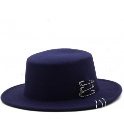 Autumn Winter Flat Brim Top Hat Women Men Woolen Fedora Hats with Belt Buckle Boater Hat Red $25.35 Fedoras