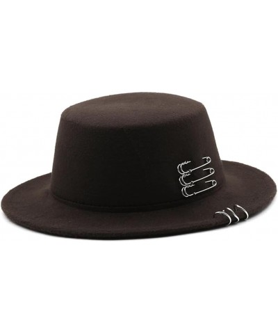 Autumn Winter Flat Brim Top Hat Women Men Woolen Fedora Hats with Belt Buckle Boater Hat Red $25.35 Fedoras