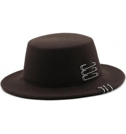 Autumn Winter Flat Brim Top Hat Women Men Woolen Fedora Hats with Belt Buckle Boater Hat Red $25.35 Fedoras