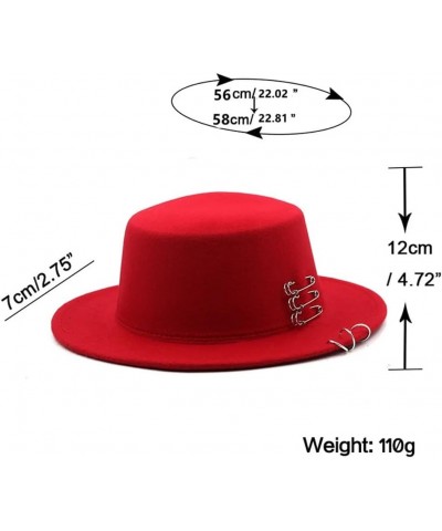 Autumn Winter Flat Brim Top Hat Women Men Woolen Fedora Hats with Belt Buckle Boater Hat Red $25.35 Fedoras