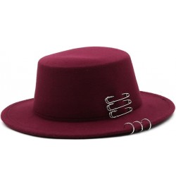 Autumn Winter Flat Brim Top Hat Women Men Woolen Fedora Hats with Belt Buckle Boater Hat Red $25.35 Fedoras