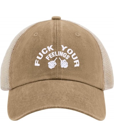 Fuck Your Feelings Hat for Men Baseball Cap Vintage Washed Running Hats Breathable Pigment Khaki02 $9.07 Baseball Caps