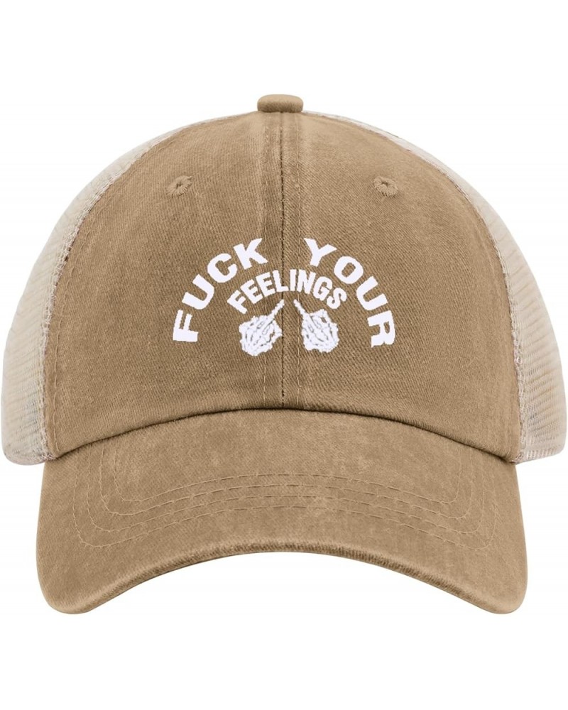 Fuck Your Feelings Hat for Men Baseball Cap Vintage Washed Running Hats Breathable Pigment Khaki02 $9.07 Baseball Caps