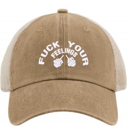 Fuck Your Feelings Hat for Men Baseball Cap Vintage Washed Running Hats Breathable Pigment Khaki02 $9.07 Baseball Caps