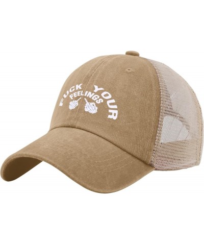 Fuck Your Feelings Hat for Men Baseball Cap Vintage Washed Running Hats Breathable Pigment Khaki02 $9.07 Baseball Caps