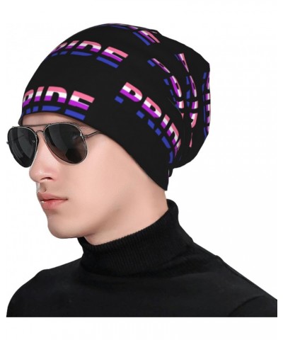 Genderfluid Pride Flag LGBTQ Beanie Skull Cap Warm Knit Slouchy Hat for Women Men Black $11.84 Skullies & Beanies