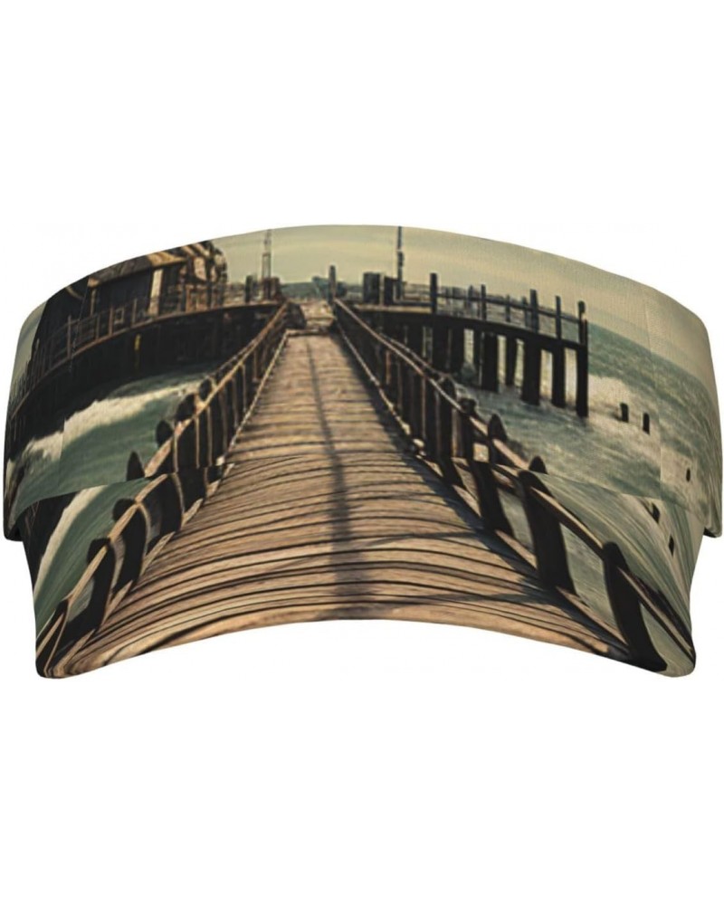 Coastal Pier Sun Visor Hats Adjustable Sunscreen Visor Cap Empty Top Baseball Cap Outdoor Beach Hat for Women Men Black $9.87...