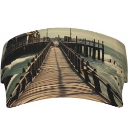 Coastal Pier Sun Visor Hats Adjustable Sunscreen Visor Cap Empty Top Baseball Cap Outdoor Beach Hat for Women Men Black $9.87...