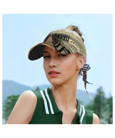 Coastal Pier Sun Visor Hats Adjustable Sunscreen Visor Cap Empty Top Baseball Cap Outdoor Beach Hat for Women Men Black $9.87...