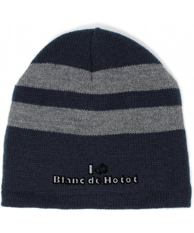 Custom Striped Beanie for Men & Women I Rabbit Blanc De Hotot Acrylic Fleece Skull Cap Hats 1 Size Navy Design Only $15.65 Sk...