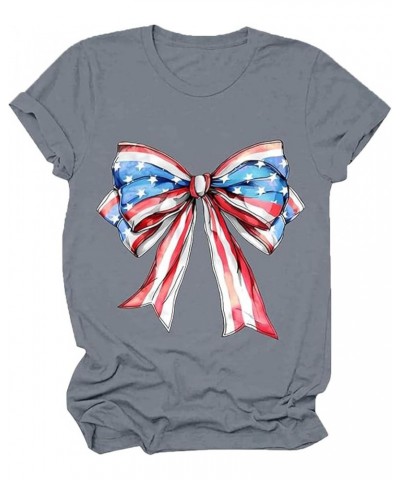 4th of July Ladies Summer Comfortable Printed T Shirt Button Tunic Grey-b $10.12 Headbands