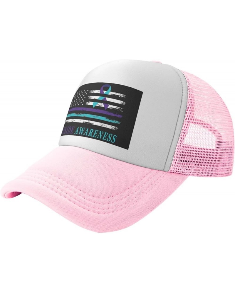 Suicide Prevention Awareness American USA Flag Mesh Baseball Cap Dad Trucker Flat Bill Brim Hat Pink $9.65 Baseball Caps