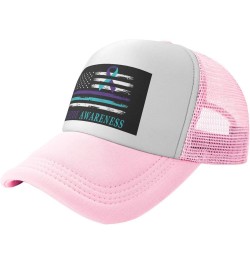 Suicide Prevention Awareness American USA Flag Mesh Baseball Cap Dad Trucker Flat Bill Brim Hat Pink $9.65 Baseball Caps