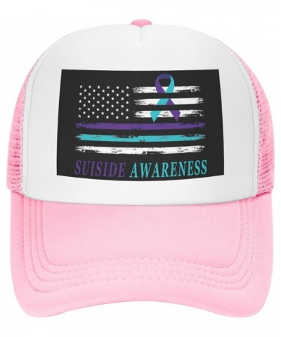 Suicide Prevention Awareness American USA Flag Mesh Baseball Cap Dad Trucker Flat Bill Brim Hat Pink $9.65 Baseball Caps