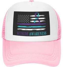 Suicide Prevention Awareness American USA Flag Mesh Baseball Cap Dad Trucker Flat Bill Brim Hat Pink $9.65 Baseball Caps